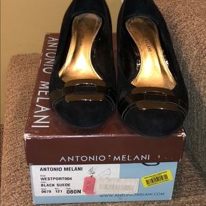 Antonio Melani Black Suede Wedges